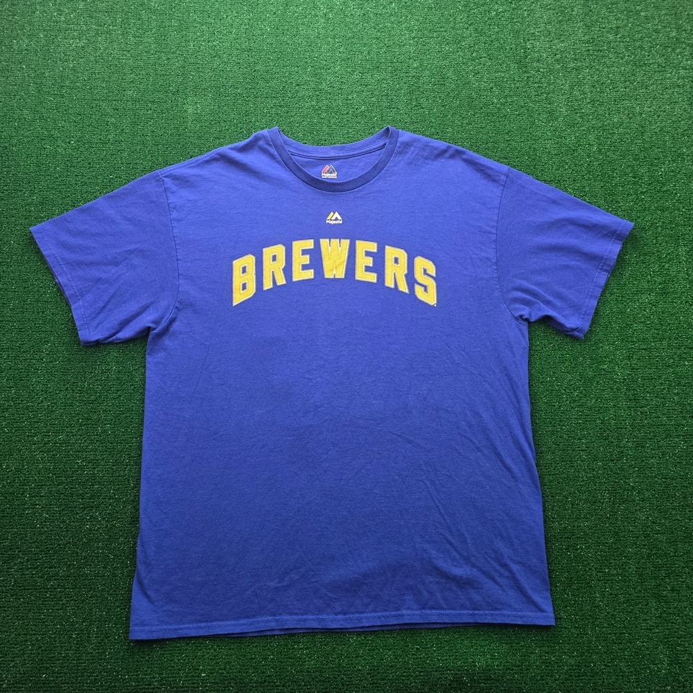 Milwaukee Brewers Majestic Carlos‎ Gomez #27 Player Tshirt Mens XL Blue MLB